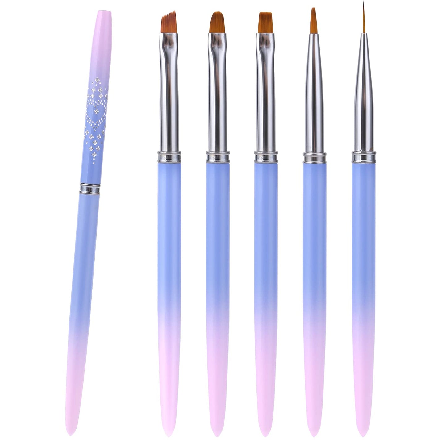 Lusofie 5Pcs Nail Polish Clean Up Brushes, Nail Art Brushes with Aluminum Handles, Nylon Heads, Pink & Blue Gradient, for Gel Nails Design Painting Mistake Cleaning