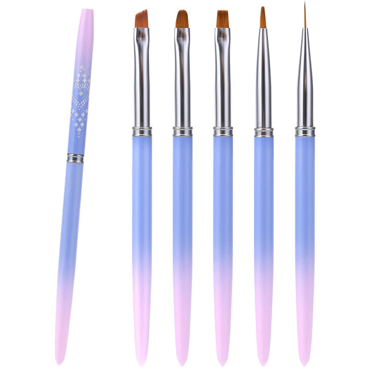 Lusofie 5Pcs Nail Polish Clean Up Brushes, Nail Art Brushes with Aluminum Handles, Nylon Heads, Pink & Blue Gradient, for Gel Nails Design Painting Mistake Cleaning