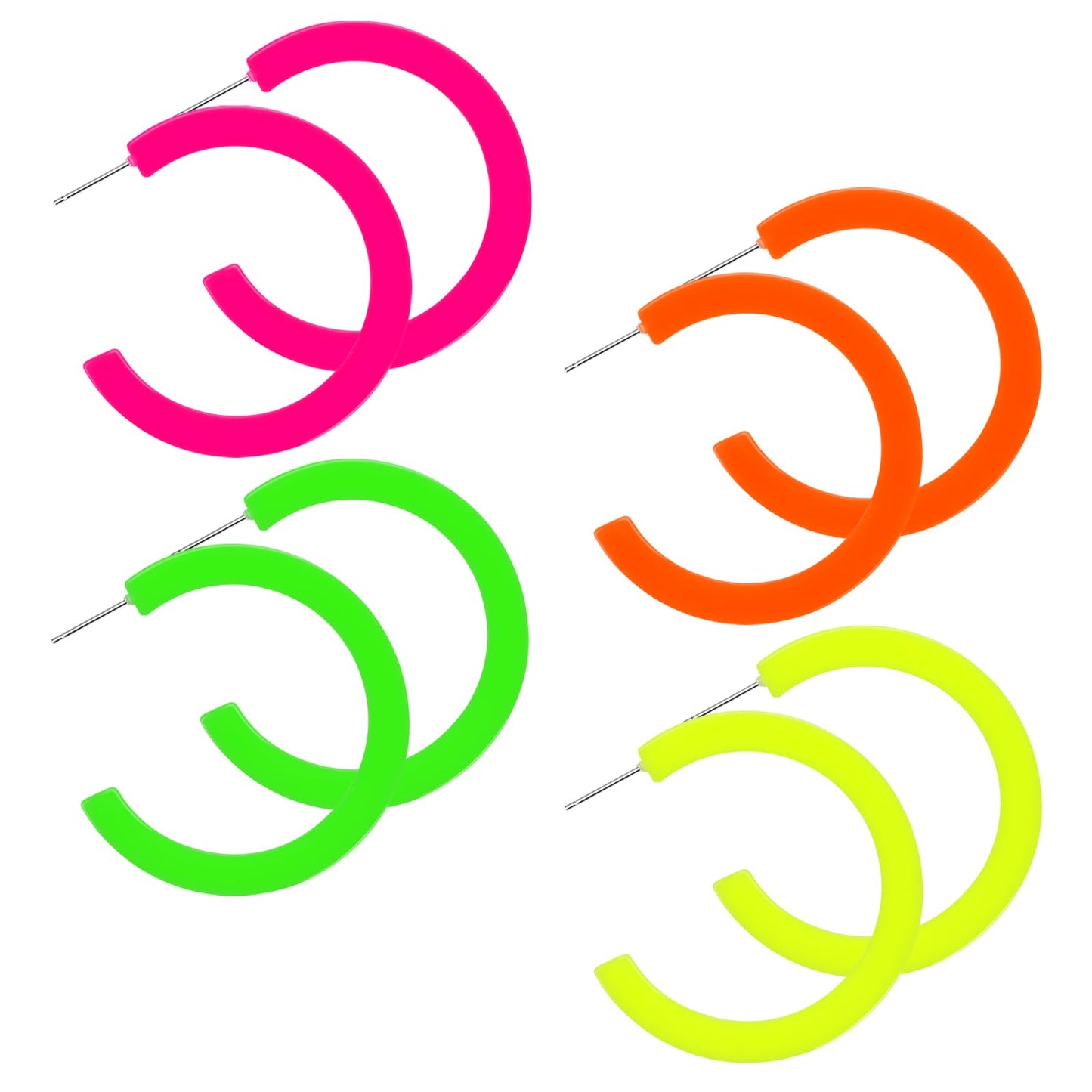 Lusofie 4 Pairs Neon Hoop Earrings 80s Neon Earrings Retro Drop Dangle Earrings For Halloween 80s Party Neon Costume Accessories