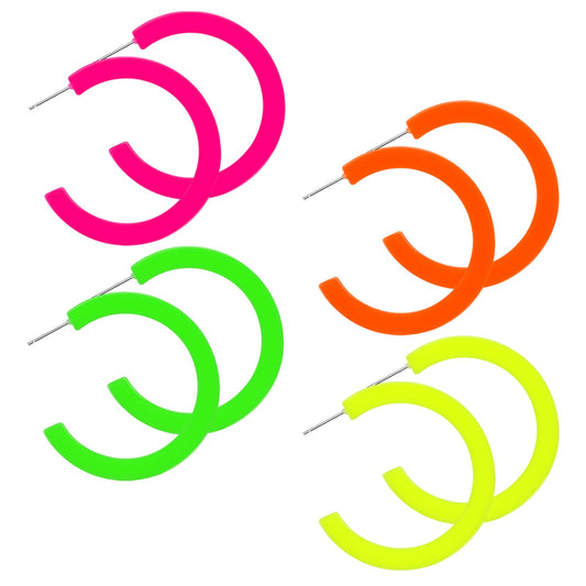 Lusofie 4 Pairs Neon Hoop Earrings 80s Neon Earrings Retro Drop Dangle Earrings For Halloween 80s Party Neon Costume Accessories