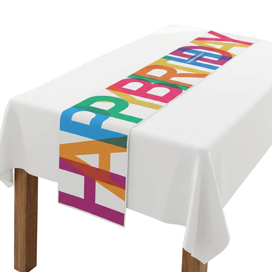 Happy Birthday Table Runner Polyester Linen Birthday Party Colorful Table Runner for Home Kitchen Dining Indoor Outdoor Home Party Desktop Decor, 13x71 Inch