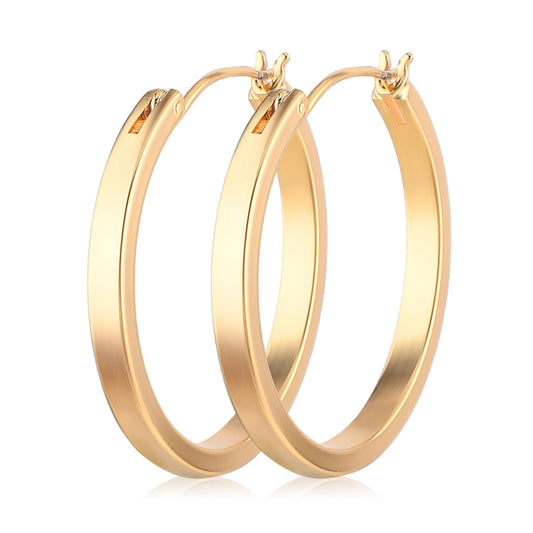 Lusofie Large Gold Hoop Earrings Flatted Chunky Gold Hoop Earrings Hypoallergenic Gold Hoop Earrings for Women(32mm)
