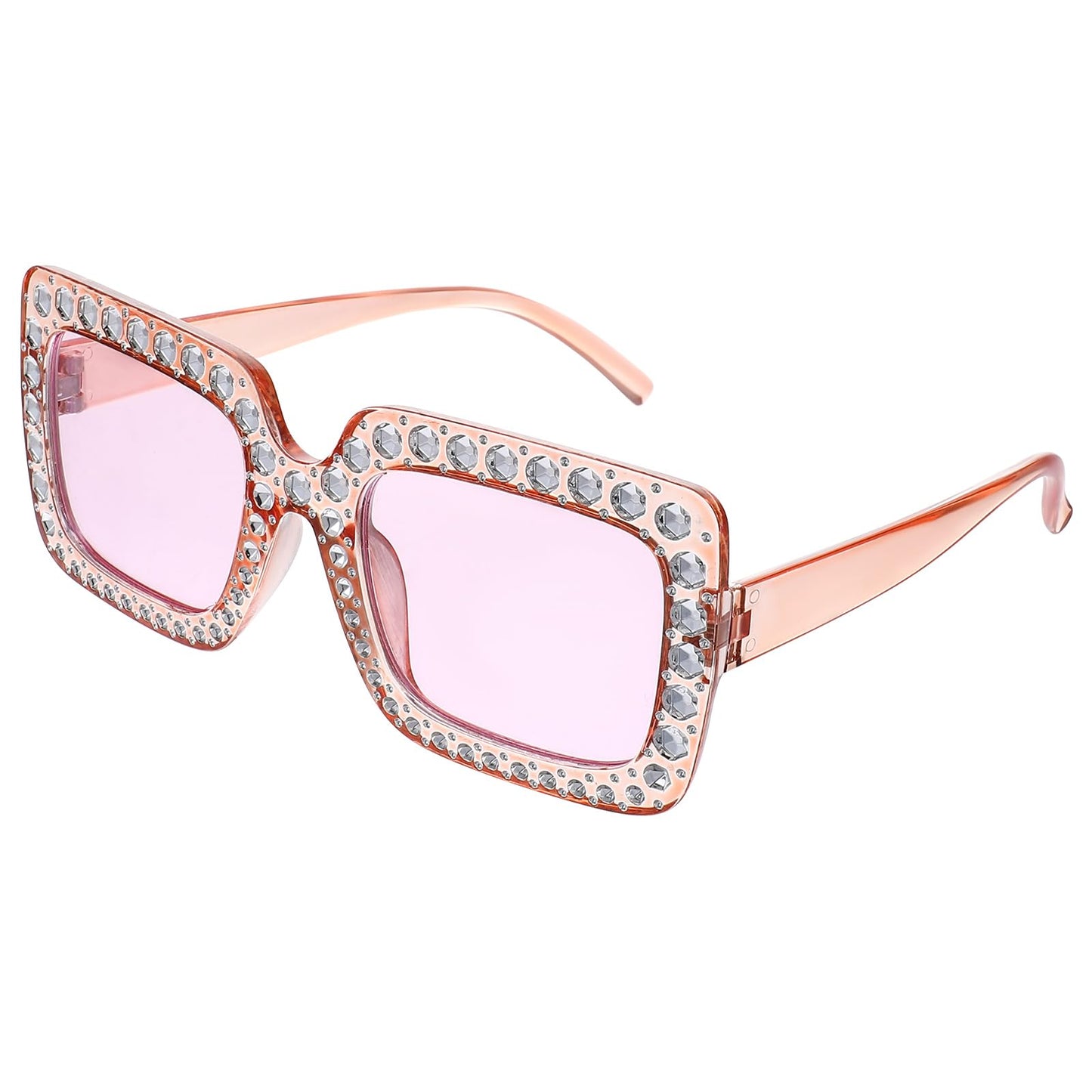 Telooco Oversized Square Sunglasses for Women Retro Disco Glasses Glitter Rhinestone Sunglasses Bling Sunglasses for Women Men 70s Accessories(Pink)