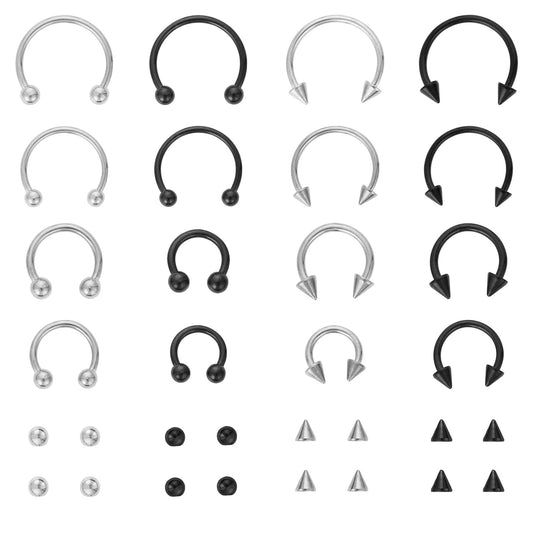 Yolev 16PCS Stainless Steel Nose Ring Septum Piercing Jewellery Horseshoe Piercing Nose Hoop Ring Horseshoe Captive Bead Ring Helix Tragus Cartilage Earrings for Women Men