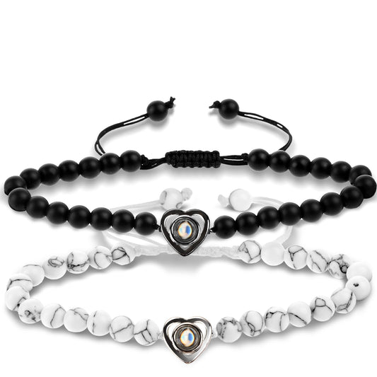 Lusofie Beaded Couple Bracelet I Love You in 100 Languages Heart Matching Couple Bracelets His and Hers Bracelets for Boyfriend and Girlfriend