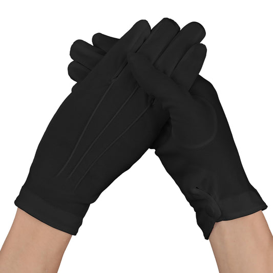 Lusofie White Black Gloves Uniform Beaded Parade Cotton Gloves Costume Uniform Police Gloves with Snap Cuff Mens Gloves Waiter Funeral(Black)