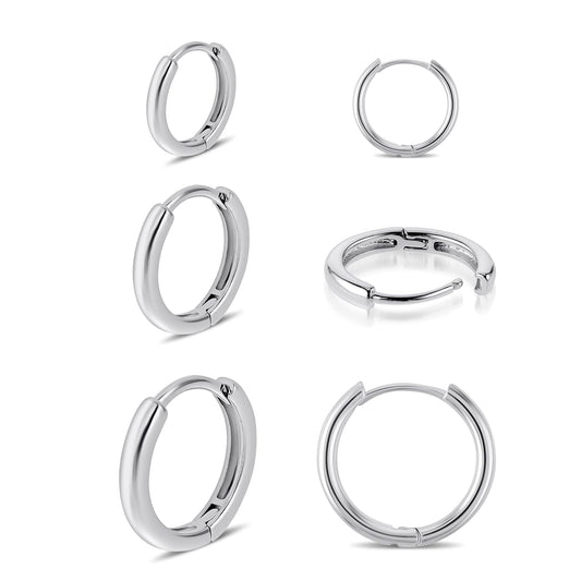 Hoop Earrings for Women 3 Pairs Silver Stainless Steel Hoop Earrings Small Round Hypoallergenic Earrings for Men Cartilage Sleepers Huggie Earrings Set 8/10/12mm