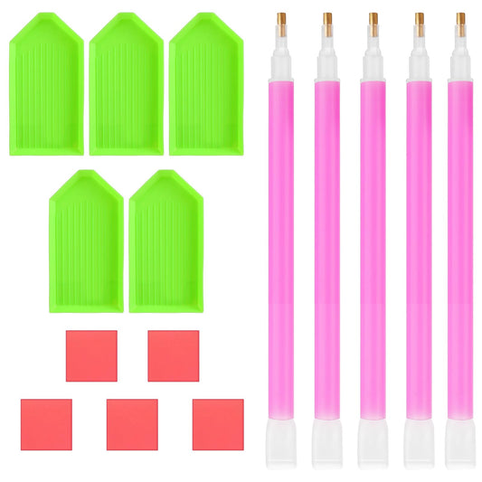 Diamond Art Paintings Tools with Diamond Art Drill Pens Grip Tray Glue Clay Green 5D Diamond Art Painting Accessories Kits Practical Diamond Art Tools and Accessories (15 Pcs)