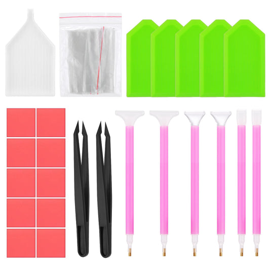 Diamond DIY Painting Tool Set 5D Diamond Art Accessories Tools Kits with Diamond Art Pens Tweezer Diamond Glue Trays Seal Bag Suitable for 5D Cross Stitch Crafts