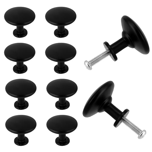 10 Pcs Cabinet Door Knobs Black Cupboard Door Handles Polished Chrome Hardware Kitchen Knobs Round Decorative Drawer Pull Knobs with 10 Screws for Cabinets Wardrobe Drawers Bathroom Furniture