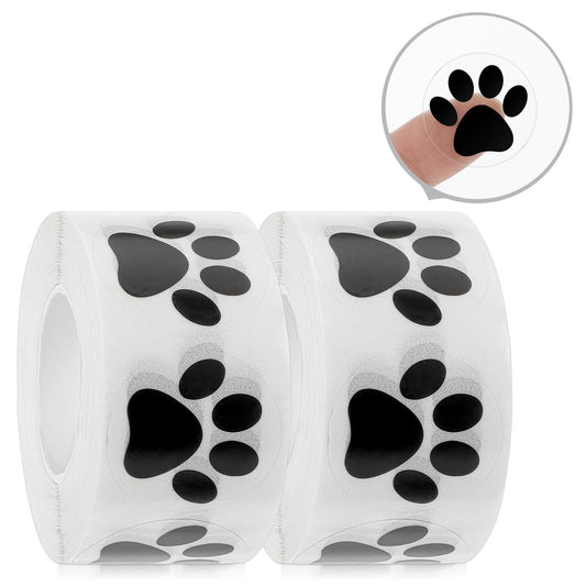 1000 Pcs Paw Print Stickers, 1 Inch Transparent Black Puppy Dog Paw Stickers, Self-Adhesive Clear Sticker Roll for Birthday Decorations Envelopes Seals Cards Gift Wrapping