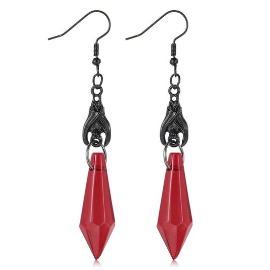 Gothic Dark Bat Dangle Earrings Red Black Crystal Gems Bat Earrings Punk Halloween Bat Earrings for Women Rock Style Gothic Earrings Red Black Teardrop Bat Animal Earrings