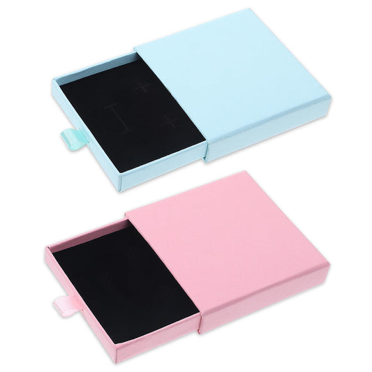 Telooco 2Pcs Jewelry Gift Boxes, 3.1x3.1x0.7 Inch Cardboard Jewelry Boxes Pull-Out Small Gift Boxes for Bracelets Necklaces Earrings Jewelry Stamps Souvenirs Gifts（Blue and Pink)