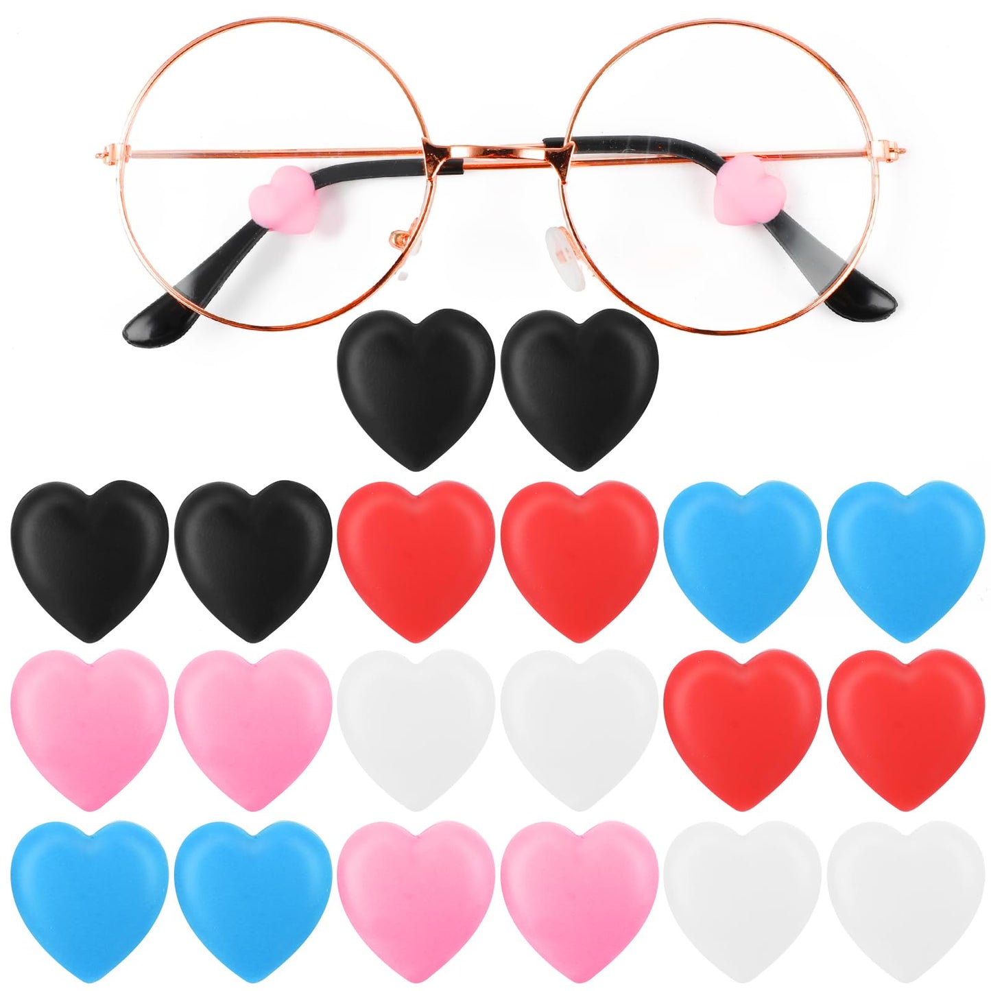 Yolev 10 pairs Eyeglasses Ear Grip Heart-Shaped Silicone Retainers Soft Ear Hooks Anti-Slip Holder Eyeglasses Stopper Ear Hooks Comfort Anti-Slip for Kids and Adults Sunglasses, Reading Glasses