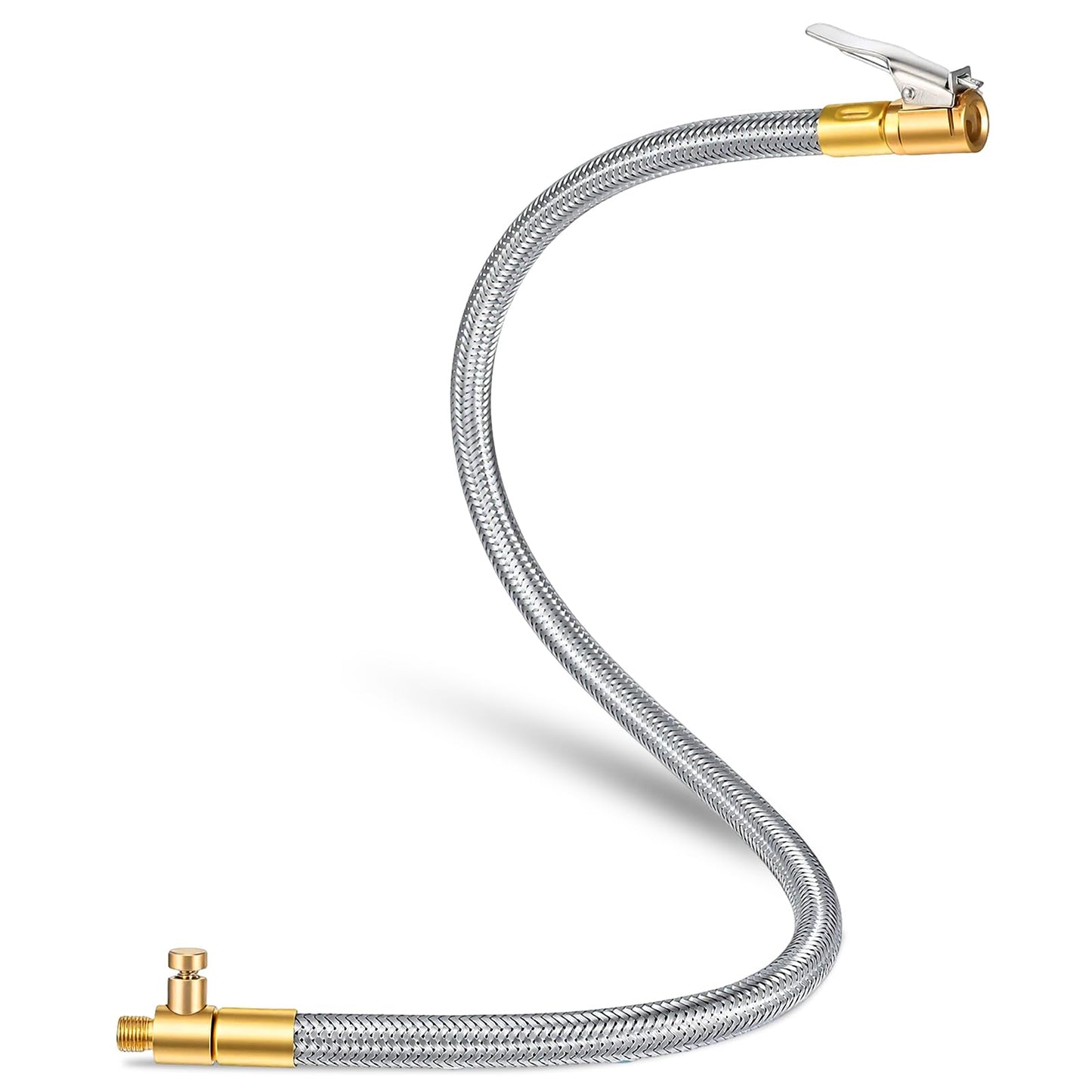 Tire Inflator Extension - 21'' Tire Inflator Hose Adapter with Quick Release, Clip-On Locking Air Chuck - Flexible Stainless Steel Tires Valve Extension Tube for Portable Air Pump Compressor