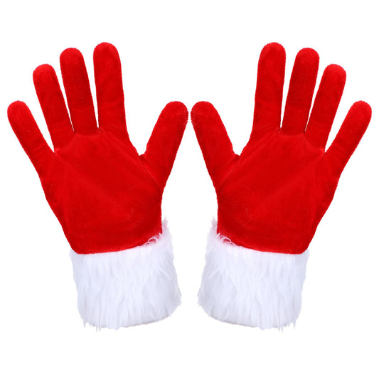 Telooco Red Velvet Gloves Christmas Santa Gloves for Women 1 Pair Short Christmas Gloves with White Furry Cuff Accessories