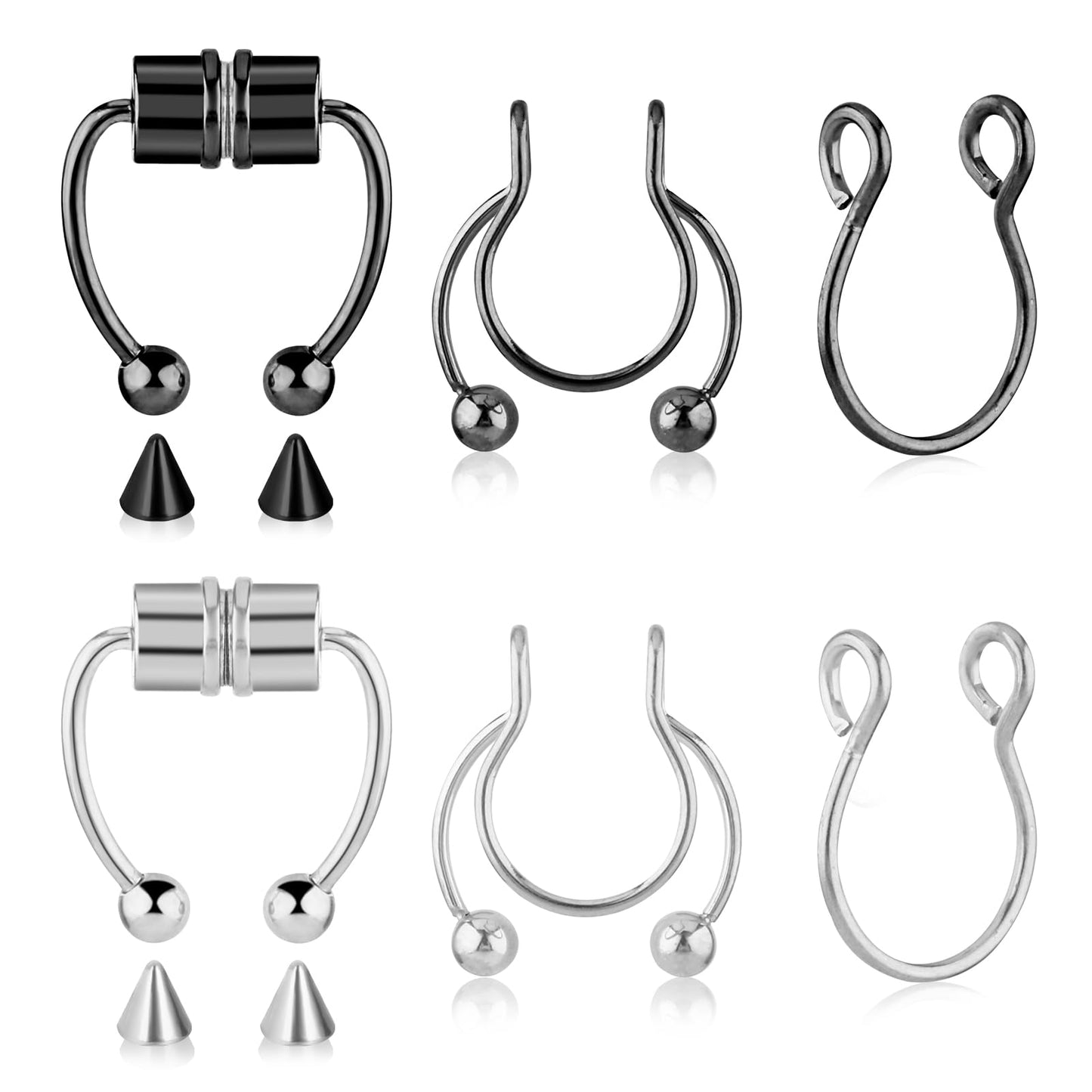 Yolev 6 Pieces Nose Rings Fake Nose Ring Magnetic Septum Fake Nose Ring Fake Hoop Fake Septum Ring Faux for Women Fake
