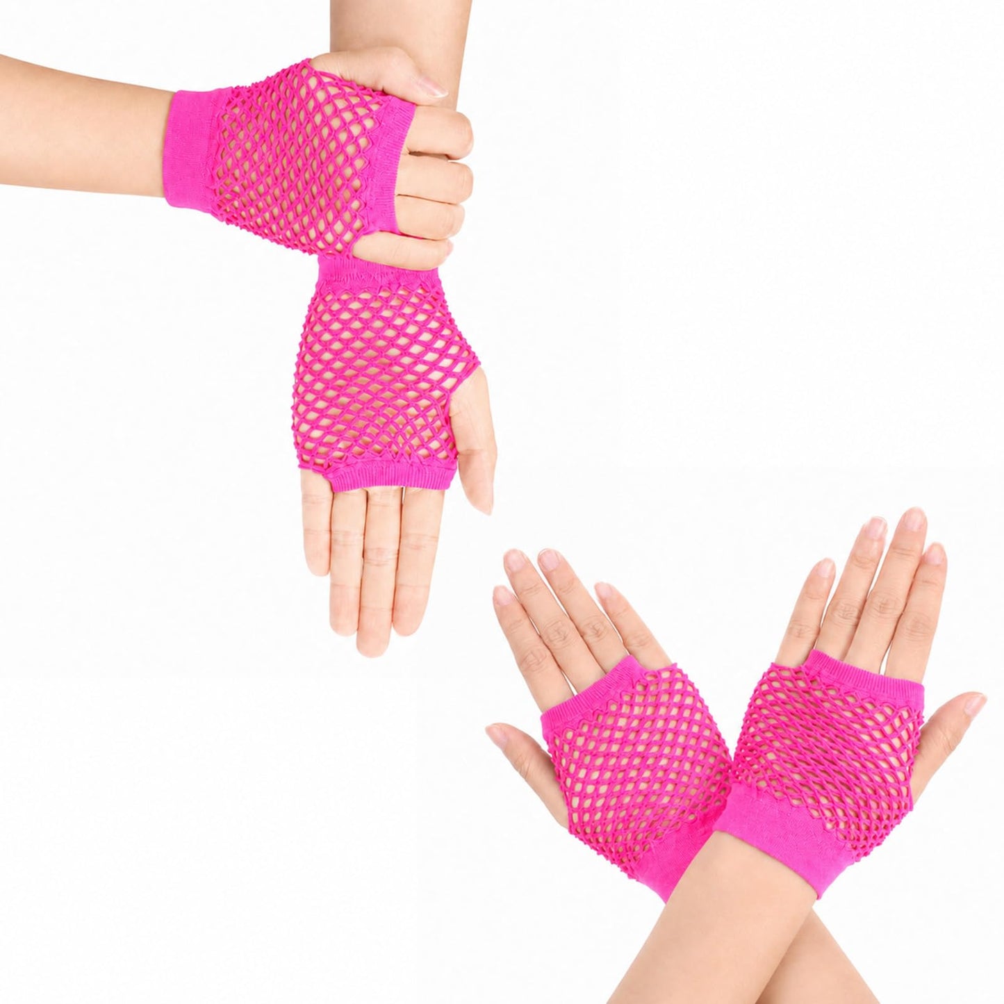2 Pairs Short Fingerless Fishnet Gloves for Women, Fish Net Mesh Gloves