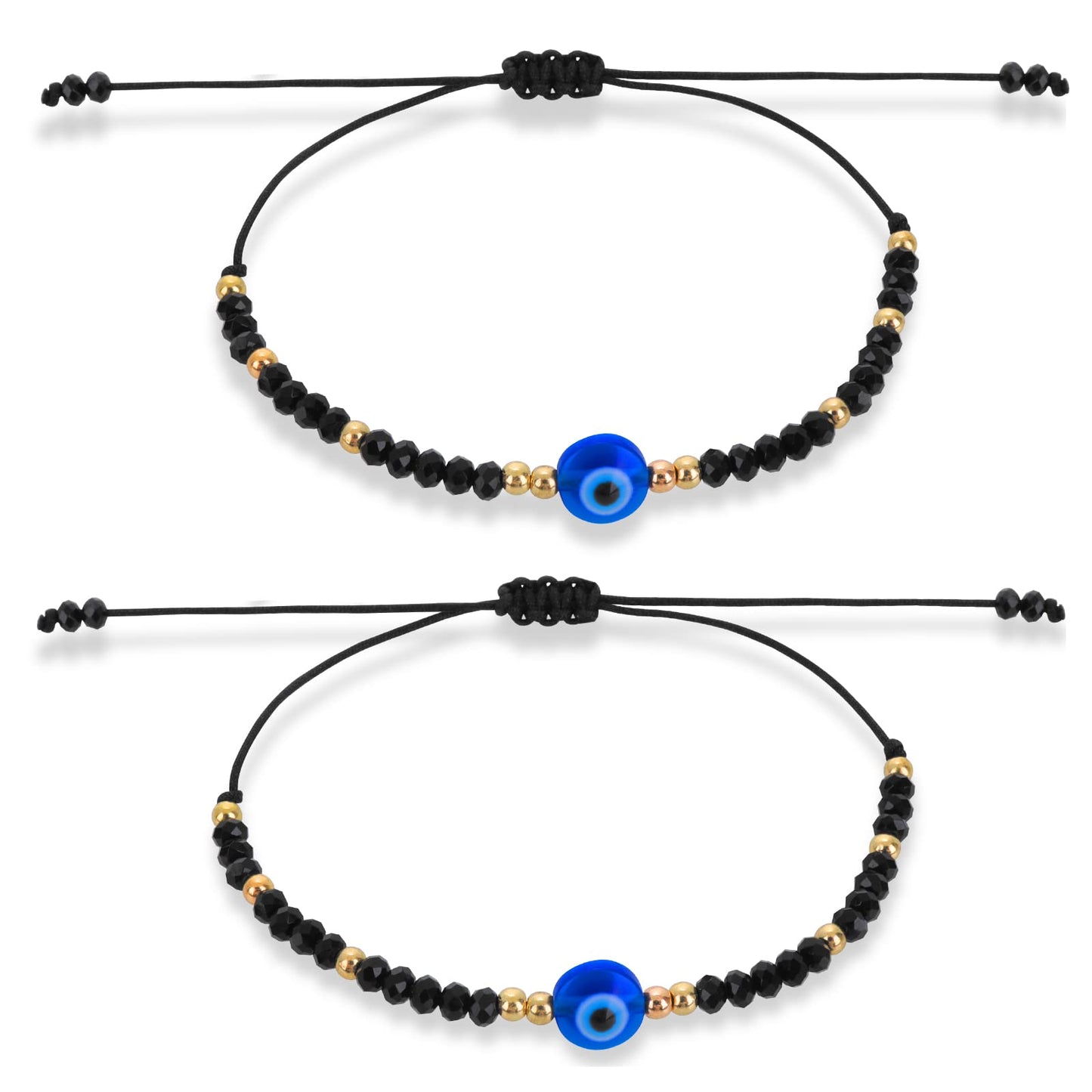 Yolev 2 Pieces Evil Eye String Bracelets Handmade Black String Adjustable String Amulet for Women Men