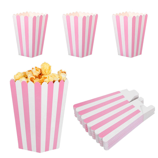 HaiFafafaing 24 Pcs Pink Striped Popcorn Boxes, Small Party Favor Supplies Popcorn Bags Snack Containers for Birthday Movie Night