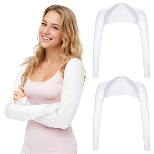 Yolev 2 Piece UV Protection Shawl Arm Sleeve Cooling Shawl Arm Sleeve with Finger Hole Sun Protection Cooler Shrug Arms Wrap (White)