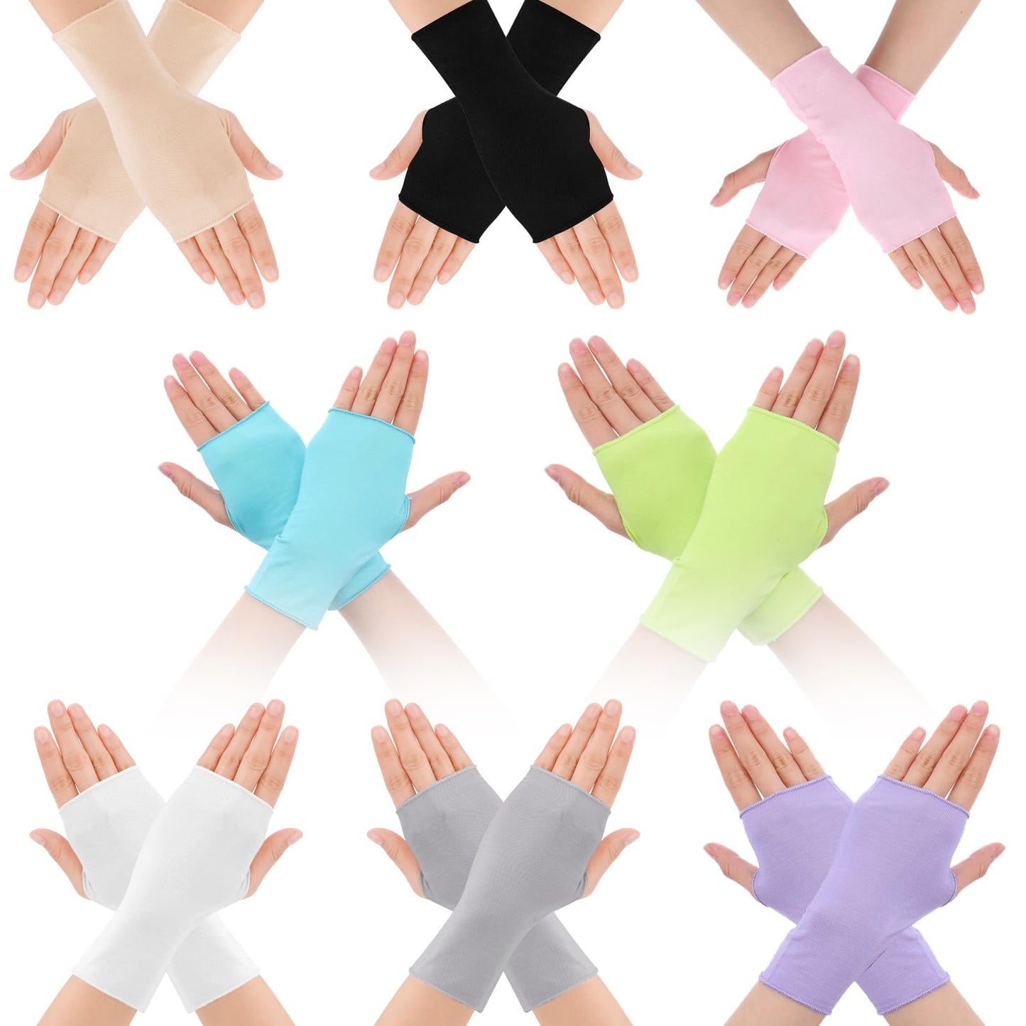 8 Pairs Uv Protection Gloves For Women Fingerless Sun Protection Gloves Wrist Length Cotton Sunblock Driving Gloves Non Slip For Biking Cycling Running Nail Manicure Outdoor Activities