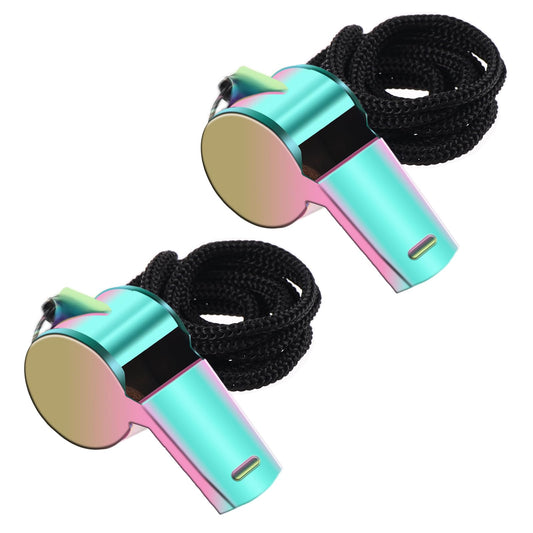 DIVINA VITAE 2pcs Referee Whistle Sports with Lanyard Stainless Steel Metal Whistles Colorful Whistles for Teachers Emergency Whistle for Outdoor Activities, Referees, Coaches, Lifeguards, Soccer