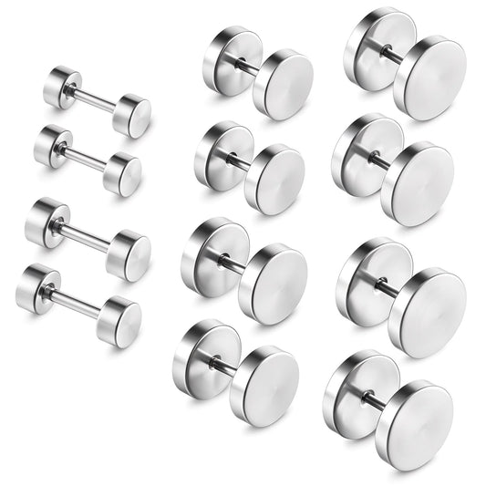 6 Pairs Black Stud Earrings Fake Gauges Stainless Steel Stud Earrings Black Earring Studs for Men Women 4-10mm, 0.15in 0.19in 0.23in 0.27in 0.31in 0.39in, Stainless Steel, No Gemstone