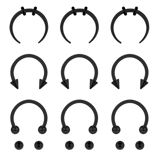 Yolev 9Pcs septum Rings Septum Jewelry 16g 18g Septum Ring Septum Piercing 20g Horseshoe Earring Hoop Stainless Steel Nose Ring Hoop Nose Piercing Jewelry for Women and Men