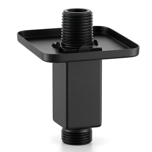 Straight Shower Arm With Flange, Square 3 Inch Matte Black Stainless Steel Extender For Fixed Rainfall Shower Head