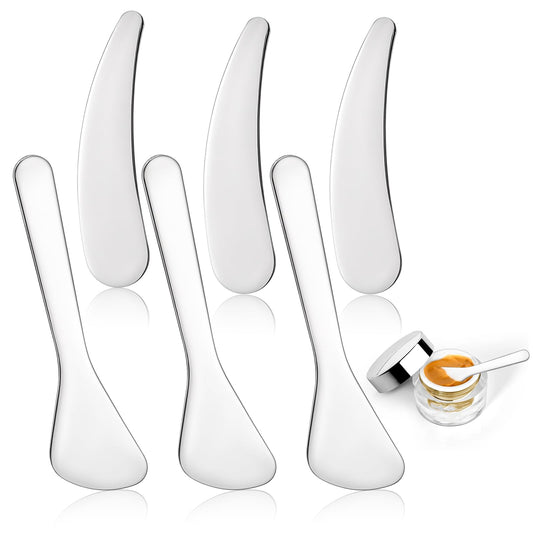 6PCS Mini Metal Makeup Spatulas Stainless Steel Skincare Spatula Reusable Cosmetic Spatula for Blending and Sampling Plant Masks, Skin Care Creams, Eye Cream, Essences (2 Styles)
