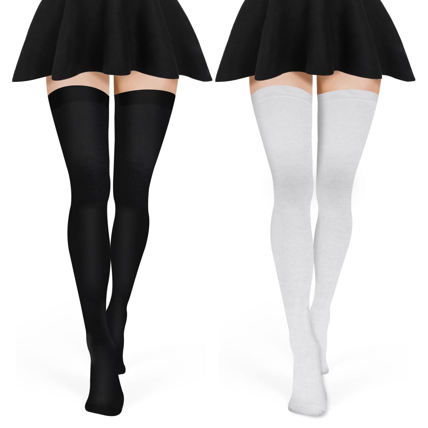 Yolev 2 Pairs Extra Long Socks Thigh High Cotton Socks Extra Long Boot Stockings Over Knee Leg Warmers for Women (Black and White)
