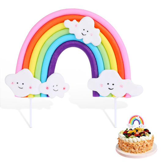 Rainbow Cake Topper, Soft Pottery Colorful Rainbow Birthday Cake Toppers, Rainbow Theme Cake Decorations for Birthday Party Wedding Cake Decorations Supplies