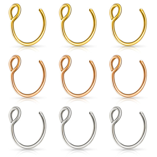 Lusofie 9Pcs Fake Nose Rings,Fake Nose Ring Hoop Stainless Steel Nose Hoop for Faux Lip Septum Nose Ring Set