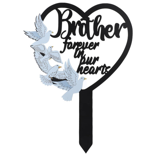 Grave Decorations for Cemetery for Brother, Metal Memorial Grave Marker Heart memorial plaques with Dove Design, Remembrance Graveside Sign Decorations for Outdoor Outside Yard Garden