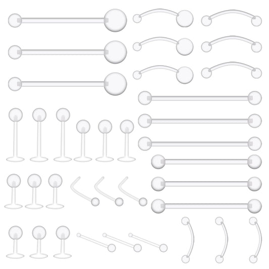 Lusofie 36Pcs Clear Piercing Retainer Plastic Nose Rings Navel Belly Button Ring Lip Labret Eyebrow Tongue Barbells Cartilage Tragus Clear Piercing Jewelry for Surgery