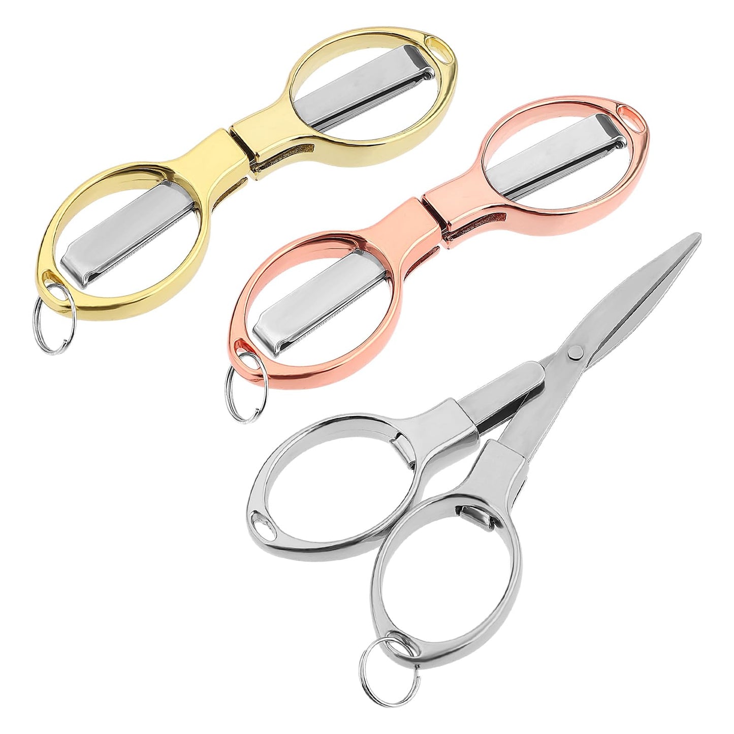 Yolev 3pcs Folding Scissors, Portable Mini Travel Trip Scissors, Safety Foldable Small Scissors Cover Shear Telescopic Cutter, Anti Rust Stainless Steel Scissors for Fishing Sewing