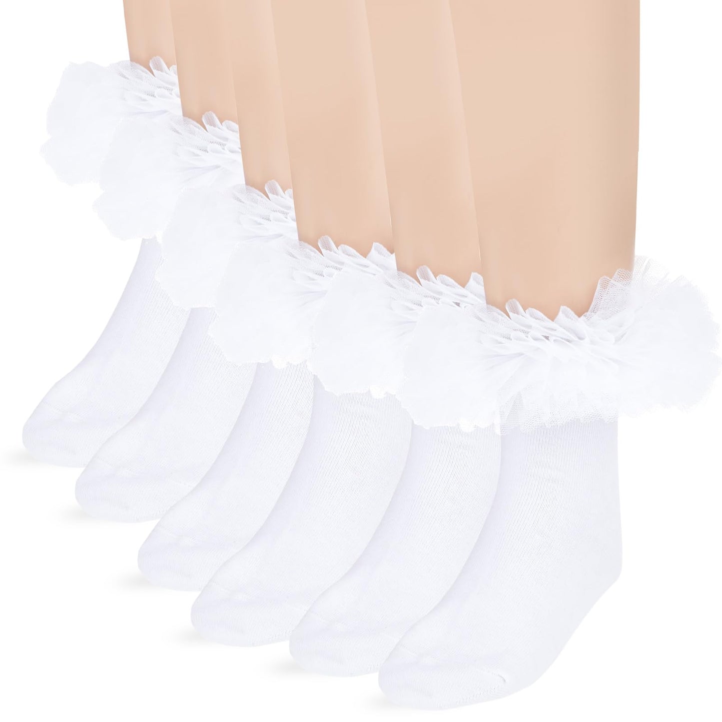 Yolev 3 Pairs Women Ankle Socks Lace Ruffle Big Girls Lace Socks Girl Lace Tutu Socks Baby Toddler Girls Eyelet Ruffle Lace Dance Dress Princess Socks