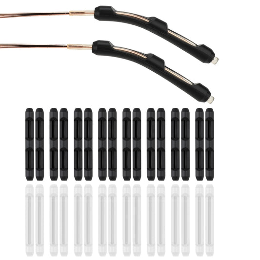 Tucnoeu 16 Pairs Silicone Glasses Ear Cushions,Elastic Anti Slip Glasses Grips,Soft Glasses Non Slip Ear Grips,Comfort Glasses Grips for Behind The Ear (Black And Clear)