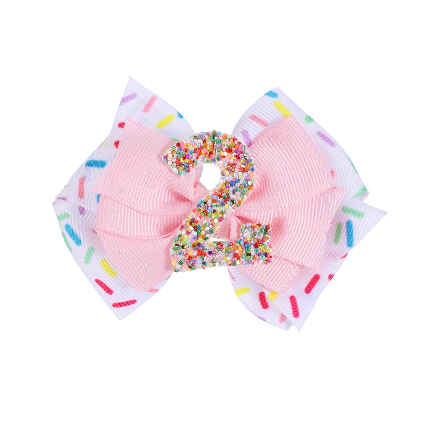 Birthday Hair Bow for Baby Girls 1 2 Years, Pink Glitter Girls Hair Bows Cute Birthday Girl Bow Confetti Ice Cream for Baby Toddler Girls Sprinkle Gifts Party Decorations(2nd Baby Girl Hair Bow)