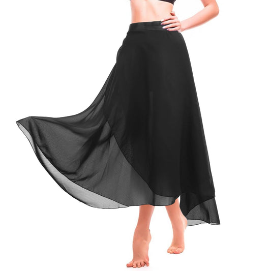 Long Ballet Skirt for Women,Red Dance Wrap Skirt with Adjustable Belt, Long Chiffon Ballet Skirts for Adult, Black, L