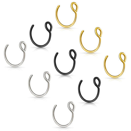 Lusofie 9Pcs Fake Nose Rings Clip on, Fake Lip Rings Nose Hoop Rings Stainless Steel Fake Septum Ring Clip On Nose Lip Ring for Women Men Girls