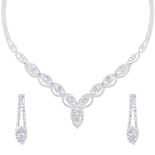 DIVINA VITAE Sparkle Rhinestone Necklace And Earring Set Formal Bridal Wedding Jewelry Sets Bride Bridesmaid Prom Costume Jewelry Set for Bride Women Girls Wedding Accessories(Silver)