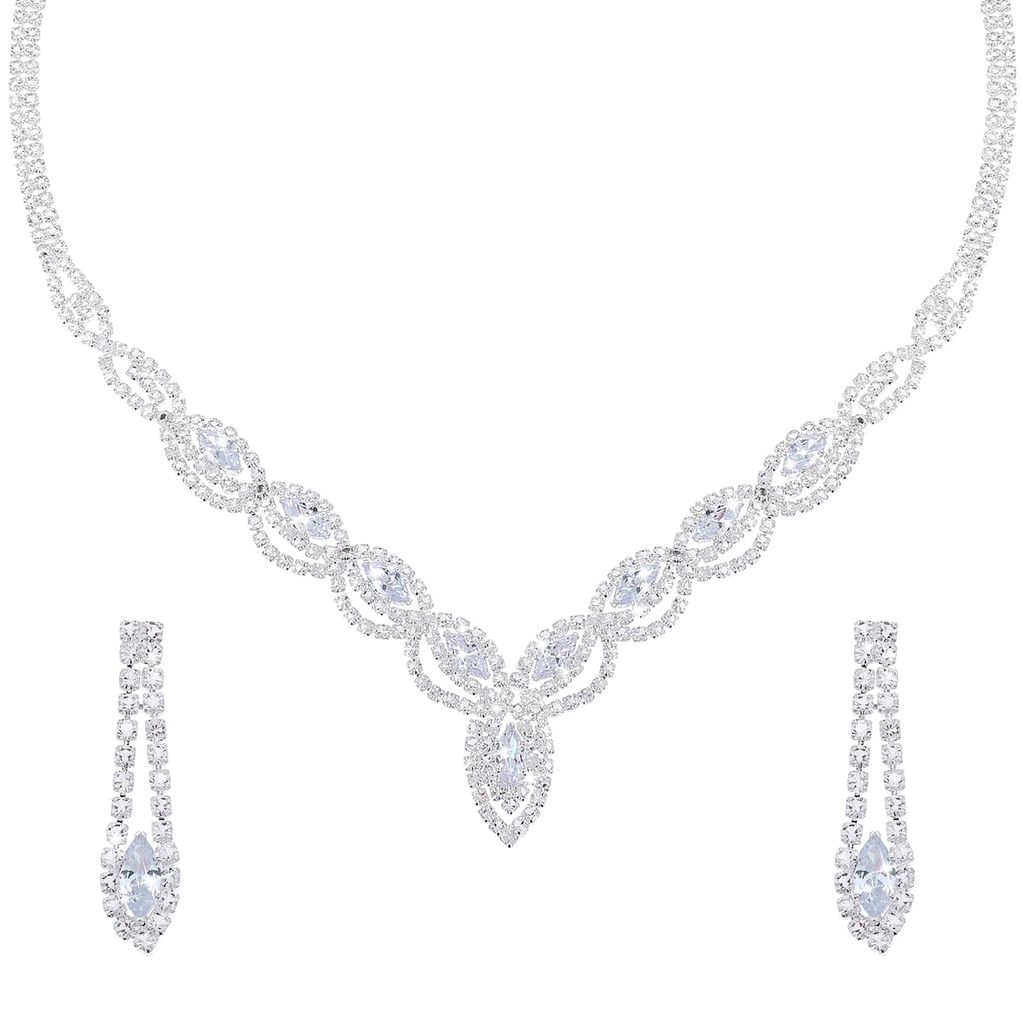 DIVINA VITAE Sparkle Rhinestone Necklace And Earring Set Formal Bridal Wedding Jewelry Sets Bride Bridesmaid Prom Costume Jewelry Set for Bride Women Girls Wedding Accessories(Silver)