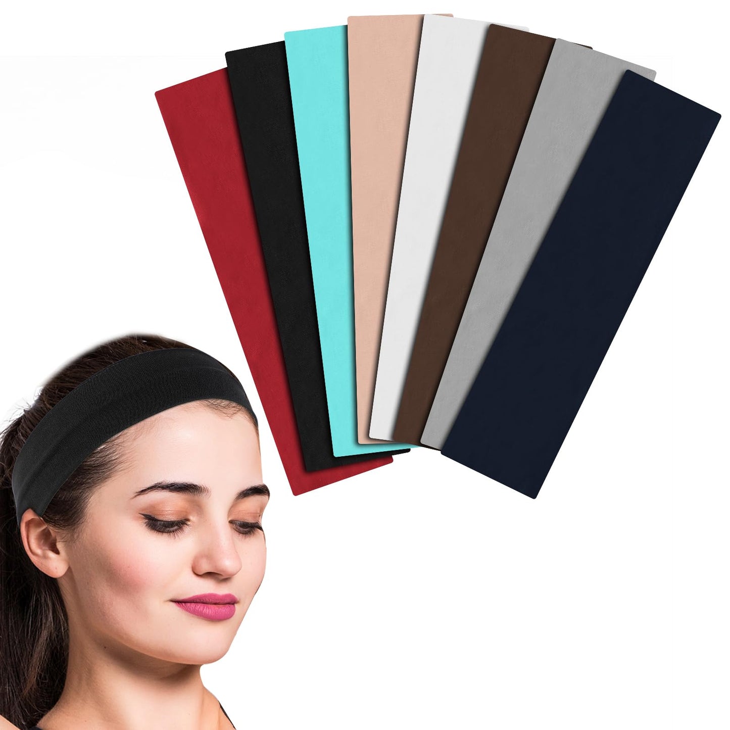 8 Pcs Cotton Headbands for Women Soft Elastic Headbands Sport Headbands Sweatband Head Bands for Daily Workout Yoga Running Sports