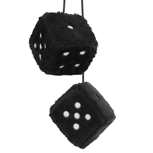 Fuzzy Dice for Car Mirror, Fluffy Dice for Car Pair of Retro 2.75 Fuzzy Dice for Rear View Mirror with White Dots for Car Interior Hanging Ornament Decoration (Black)