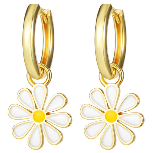 1 Pair Daisy Earrings Flower Charm Hoop Earrings Pretty Flora Dangle Earring Lightweight Cartilage Hoop Huggie Earring Jewelry Gift for Women