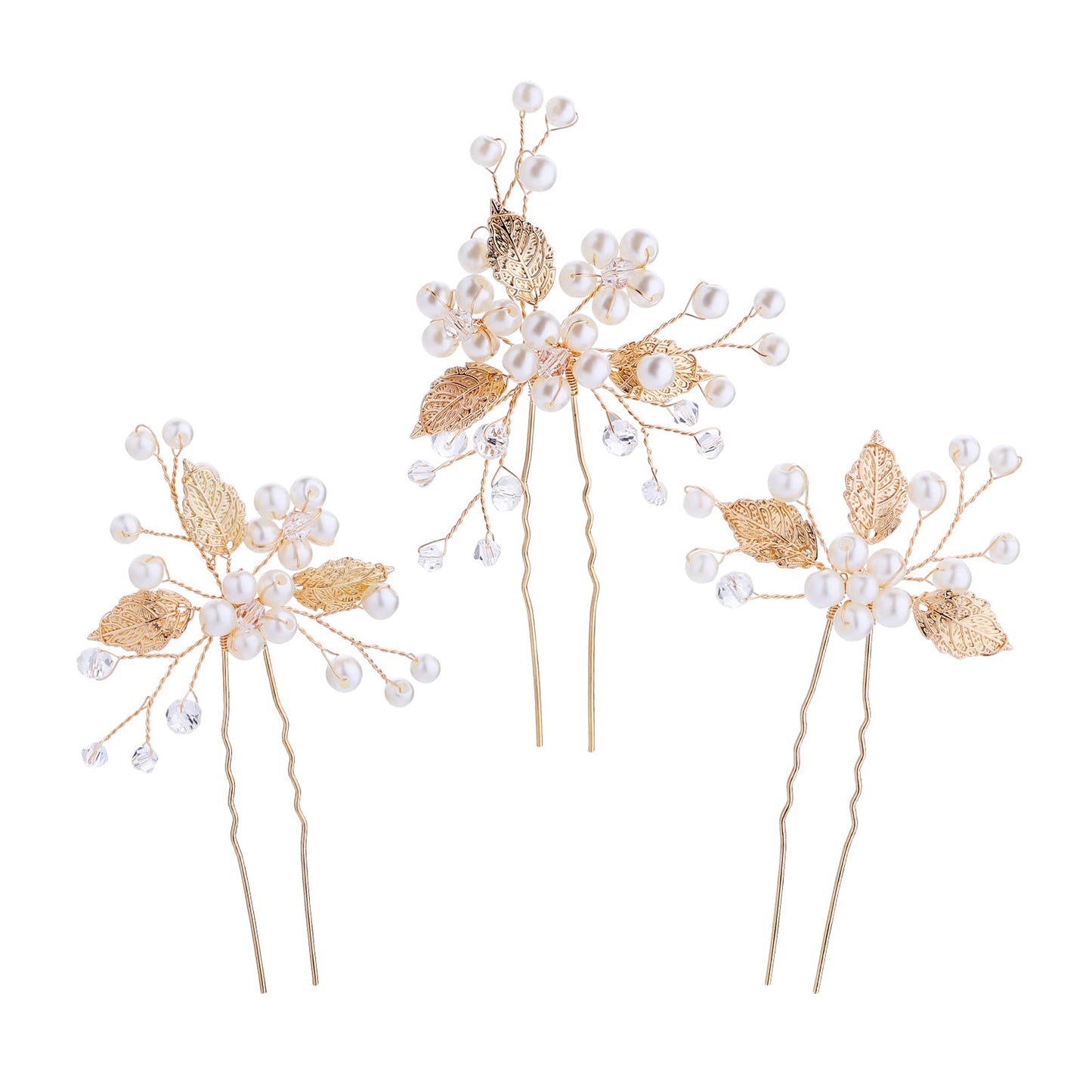 Yolev 3 Pieces Gold Flower Bride Hair Pins Bride Pearl Hair Piece Bobby Pin Headpiece Wedding Hair Accessories for Brides and Bridesmaids