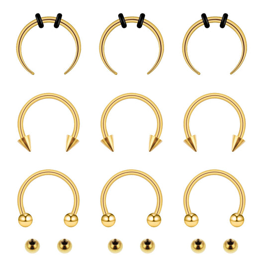 Yolev 9Pcs septum Rings Septum Jewelry 16g 18g Septum Ring Septum Piercing 20g Horseshoe Earring Hoop Stainless Steel Nose Ring Hoop Nose Piercing Jewelry for Women and Men