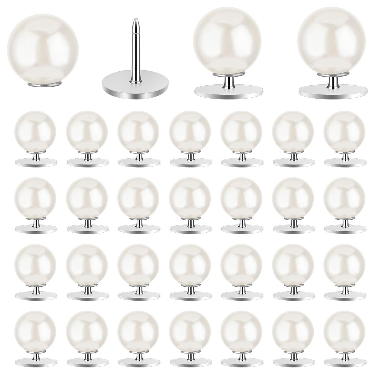 10mm Pearl Buttons 30Pcs No Sew Buttons Pins Button Pin Covers Removable Anti-Exposure Fixed Brooches Reusable Pearl Buttons for Clothes Dress Sweaters Shawl Decorations